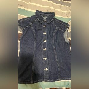 Denim Sleeveless Button-Up Top
